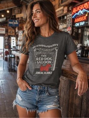 Red Dog Saloon Juneau Alaska Graphic Tee Gray Tourist Souvenir Womens